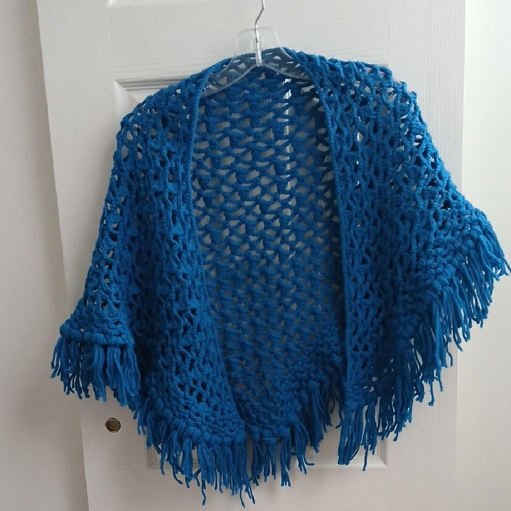 Vintage Handmade‎ Grannycore Crochet Fringe Shawl Cottagecore Boho Festival